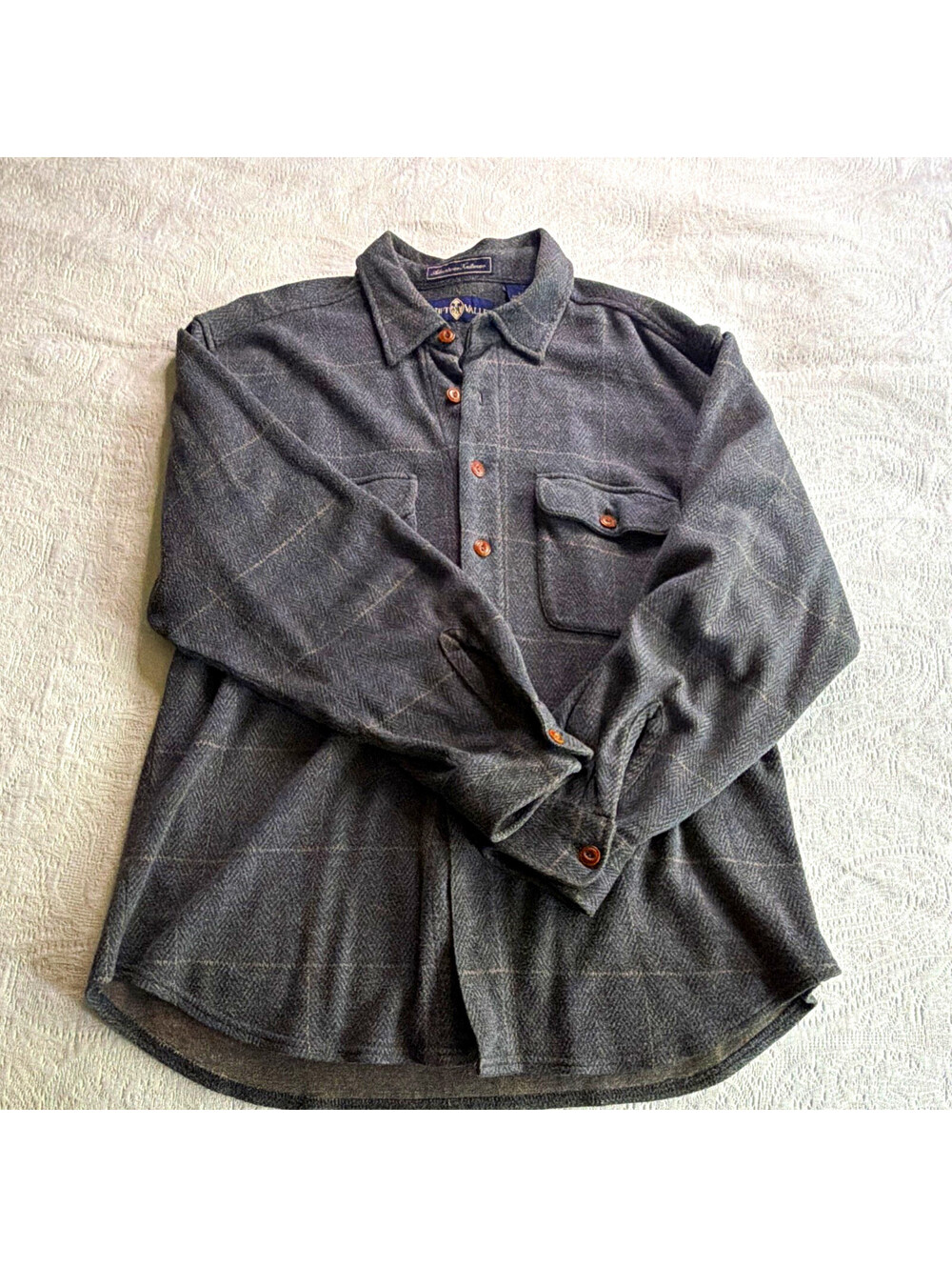 Rift Valley Men's L Gray Check Flannel Long Sleeve Button-Up Shirt Point Collar